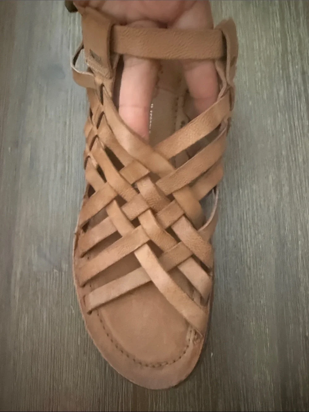 A.S. 98 Ralston Womens Tan Leather Hook & Loop Strap Sandals Shoes